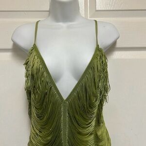 Elegant Olive Green Fringe dress